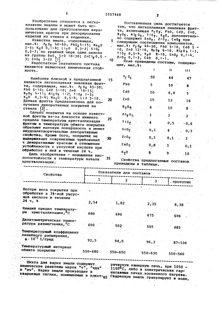 Легкоплавкая эмалевая фритта (патент 1057448)