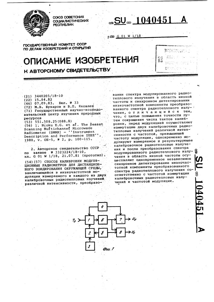 Способ калибровки модуляционных радиометров для дистанционного зондирования окружающей среды (патент 1040451)