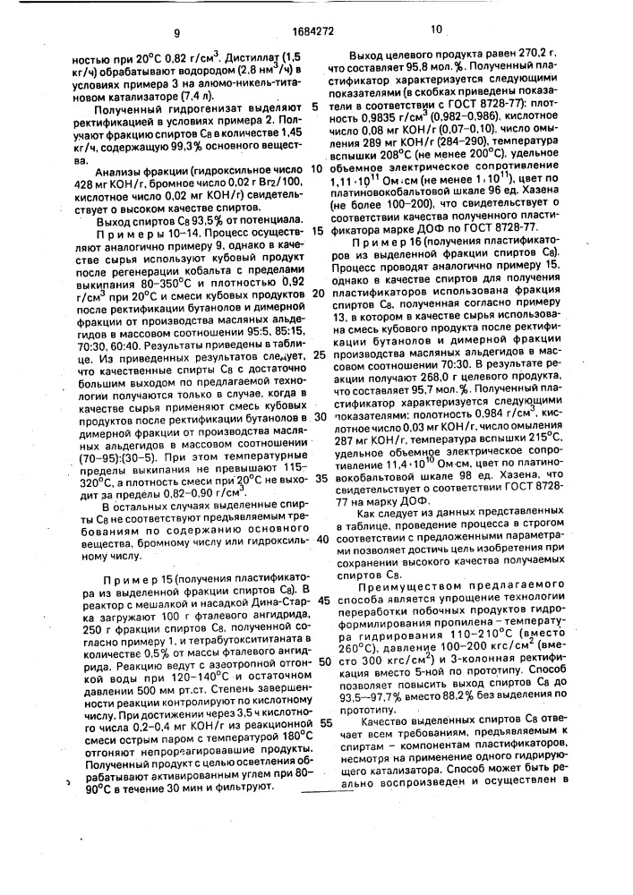 Способ выделения алифатических спиртов с @ из побочных продуктов гидроформилирования пропилена (патент 1684272)