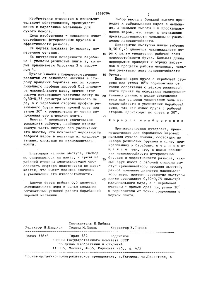 Противоизносная футеровка (патент 1369796)