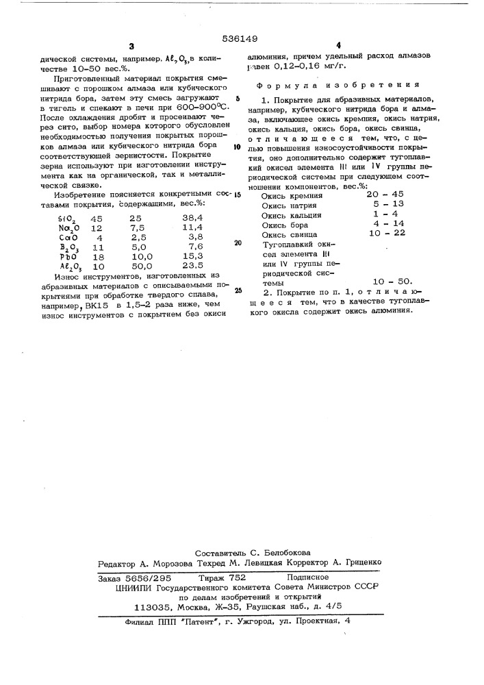 Покрытие для абразивных материалов (патент 536149)