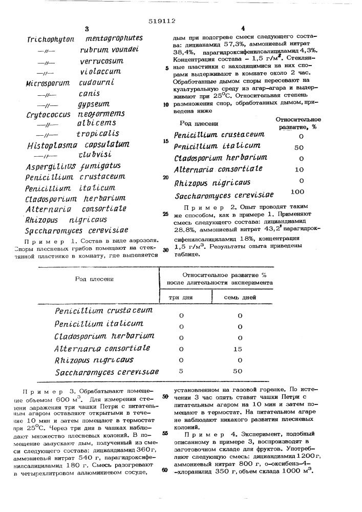Фунгистатический состав (патент 519112)