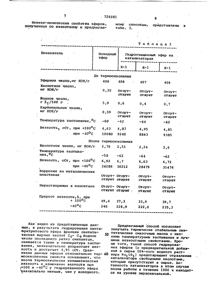 Способ очистки эфиров синтетических жирных кислот с -с (патент 726081)