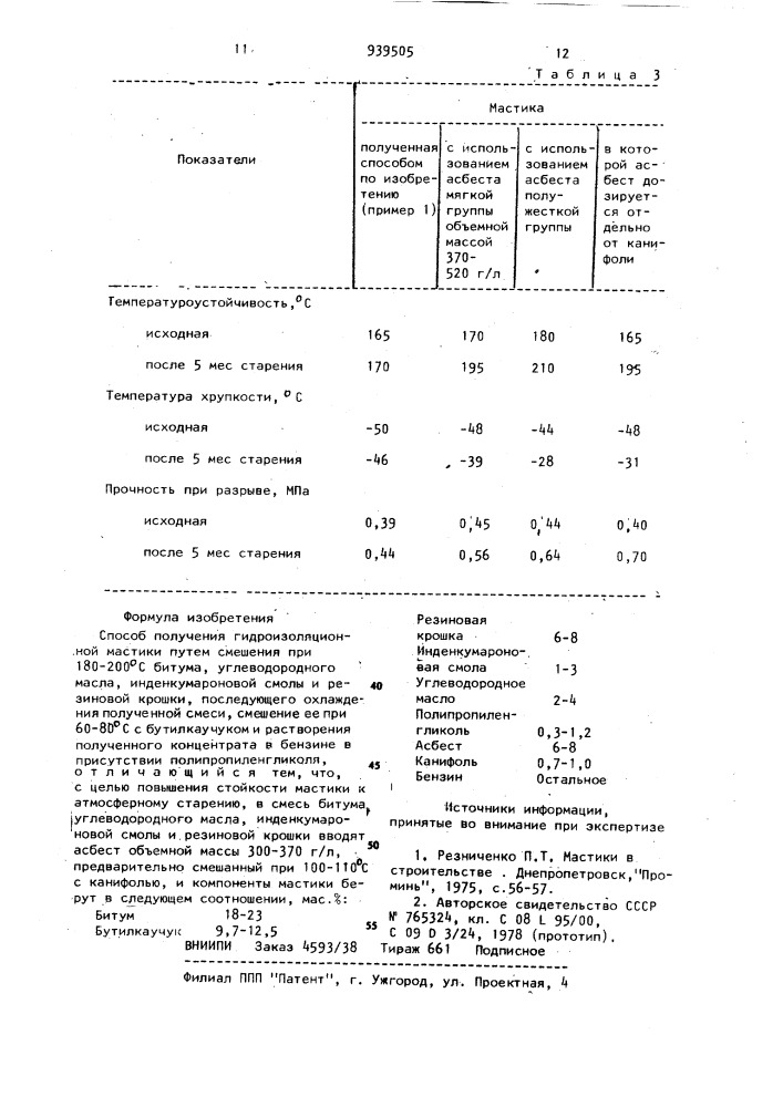 Способ получения гидроизоляционной мастики (патент 939505)