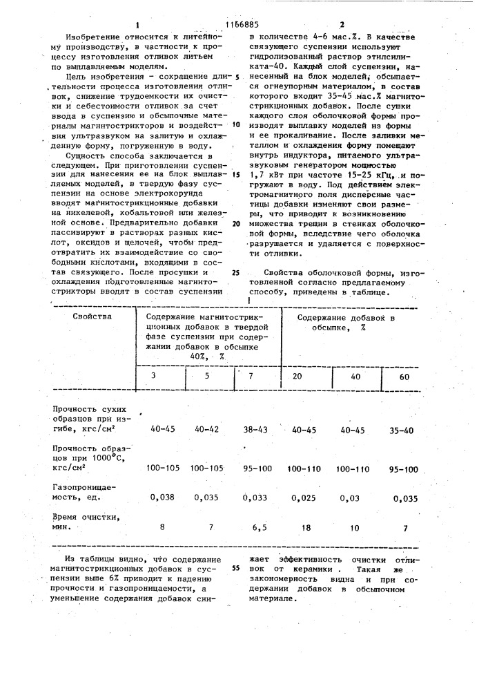 Способ получения отливок в многослойных оболочковых формах (патент 1166885)