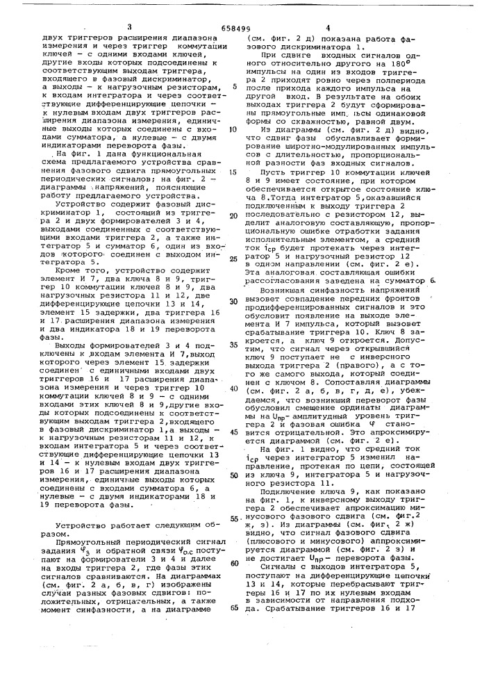 Устройство сравнения фазового сдвига прямоугольных периодических сигналов (патент 658499)