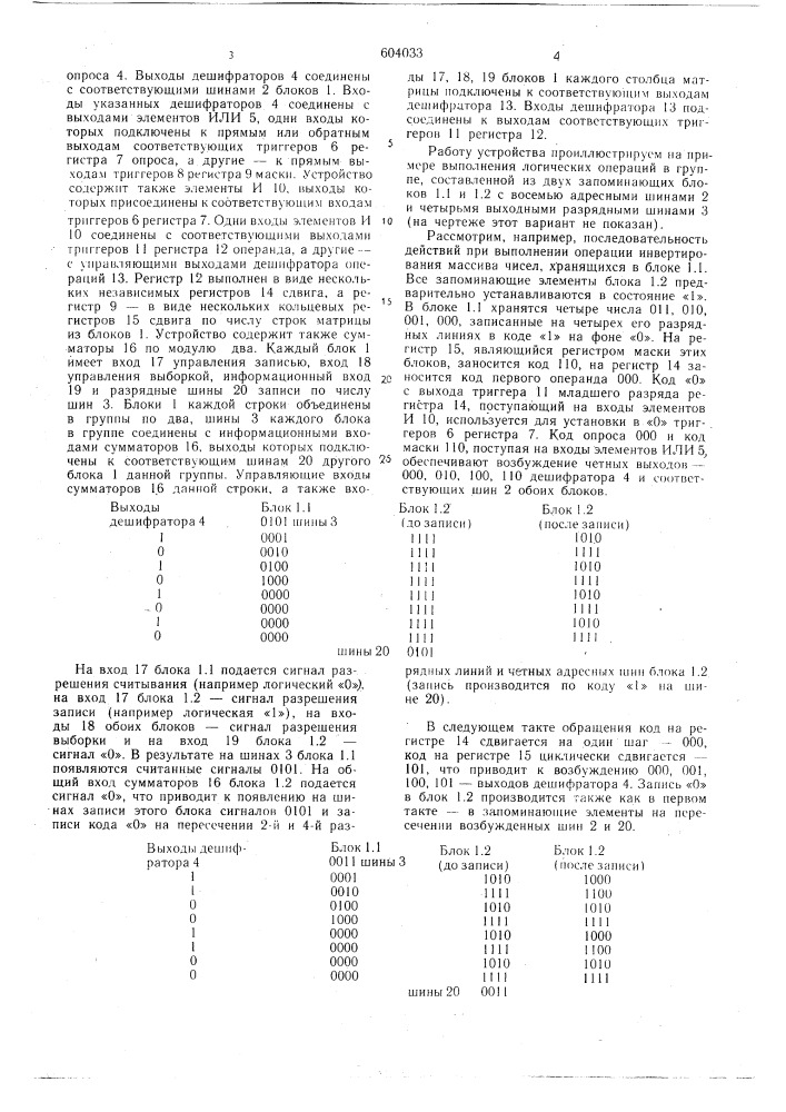 Ассоциативное запоминающее устройство (патент 604033)