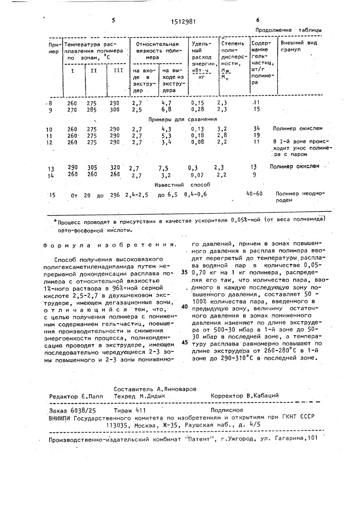 Способ получения высоковязкого полигексаметиленадипамида (патент 1512981)