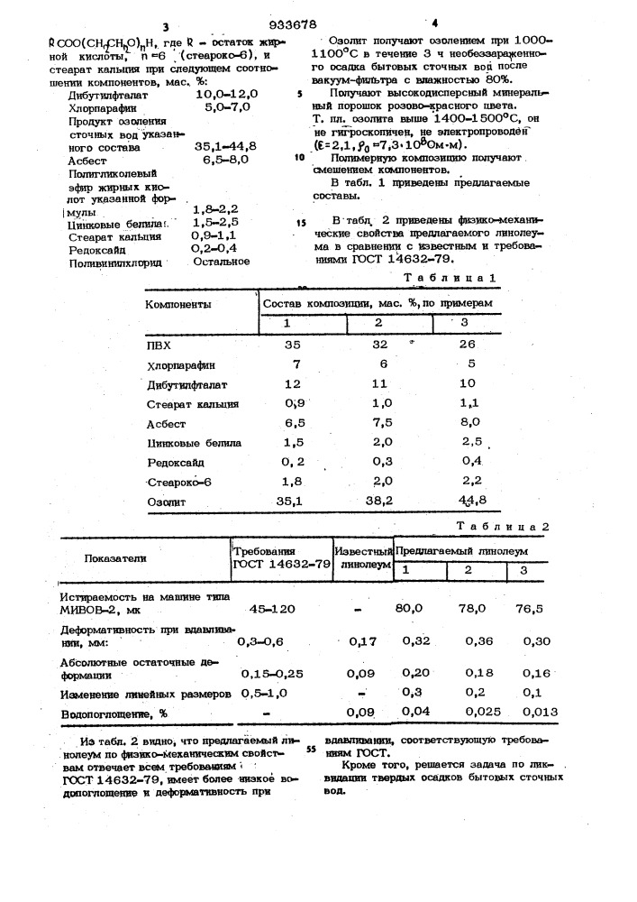 Полимерная композиция для линолеума (патент 933678)
