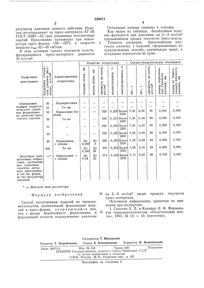 Способ изготовления изделий из термореактопластов (патент 539911)