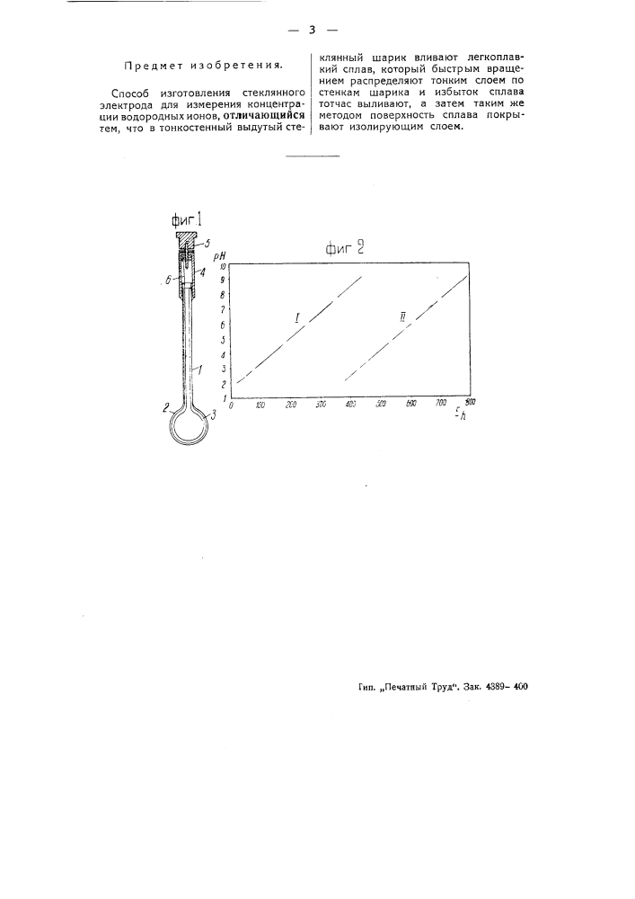 Способ изготовления стеклянного электрода для измерения концентрации водородных ионов (патент 51509)
