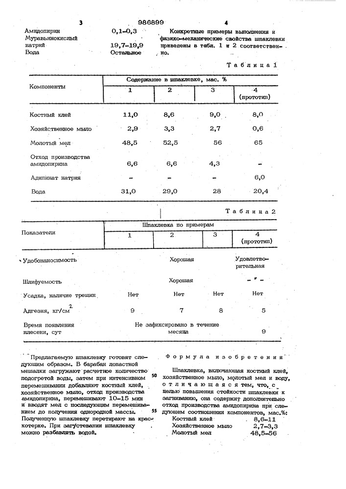 Шпаклевка (патент 986899)