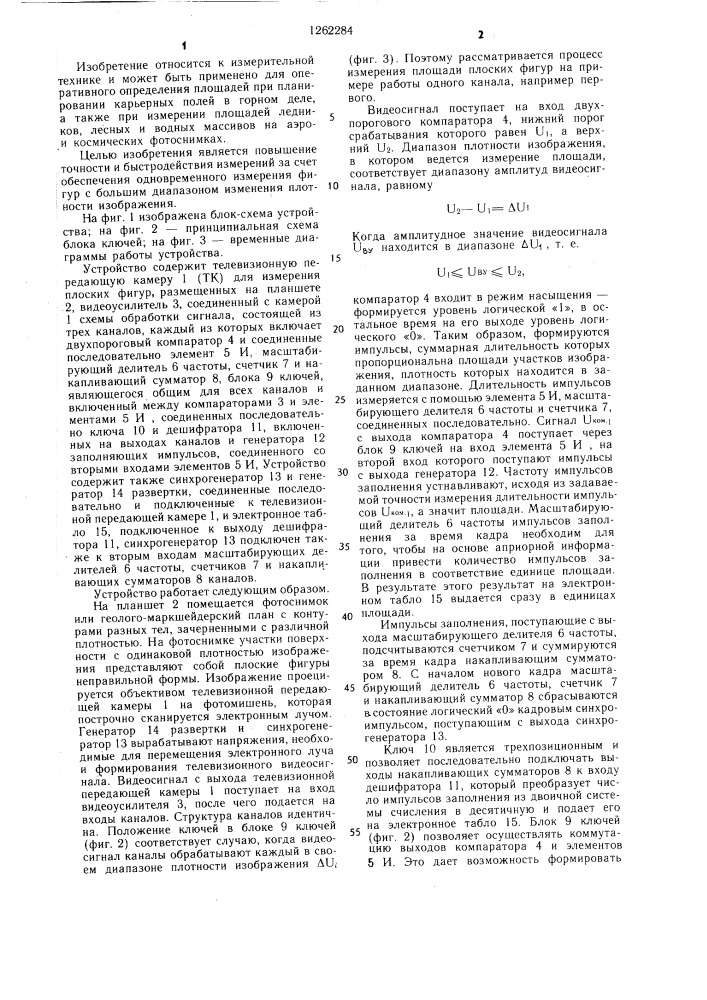 Устройство для измерения площадей плоских фигур (патент 1262284)