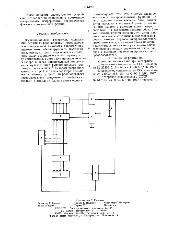 Функциональный генератор (патент 736129)