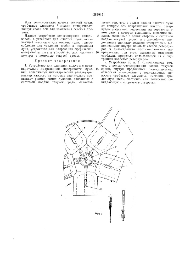 Устройство для удаления кожуры с предварительно надрезанной поверхности луковиц (патент 283945)