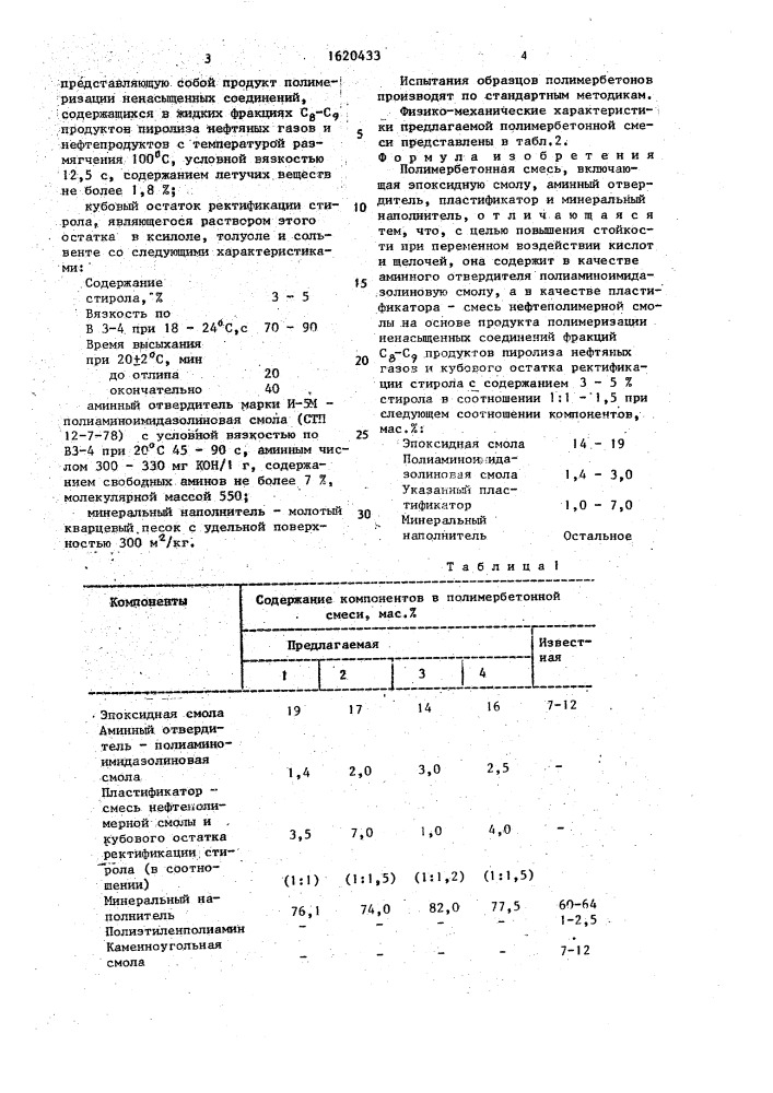 Полимербетонная смесь (патент 1620433)