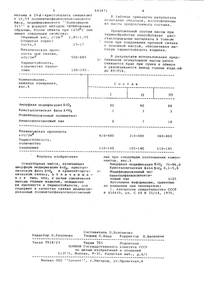 Огнеупорная масса (патент 643471)