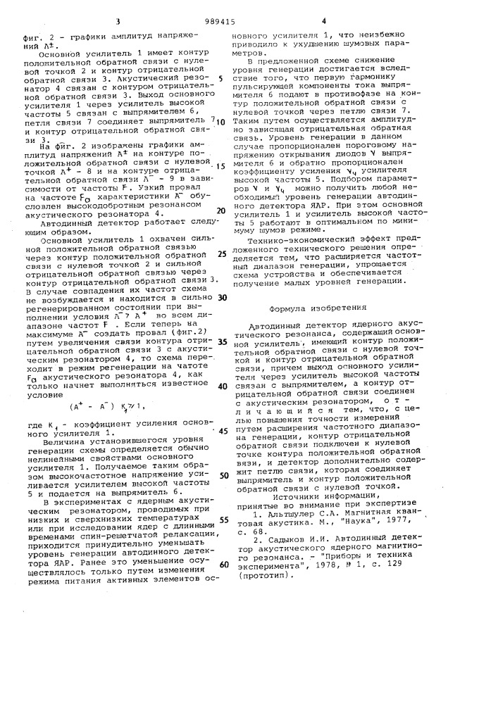 Автодинный детектор ядерного акустического резонанса (патент 989415)