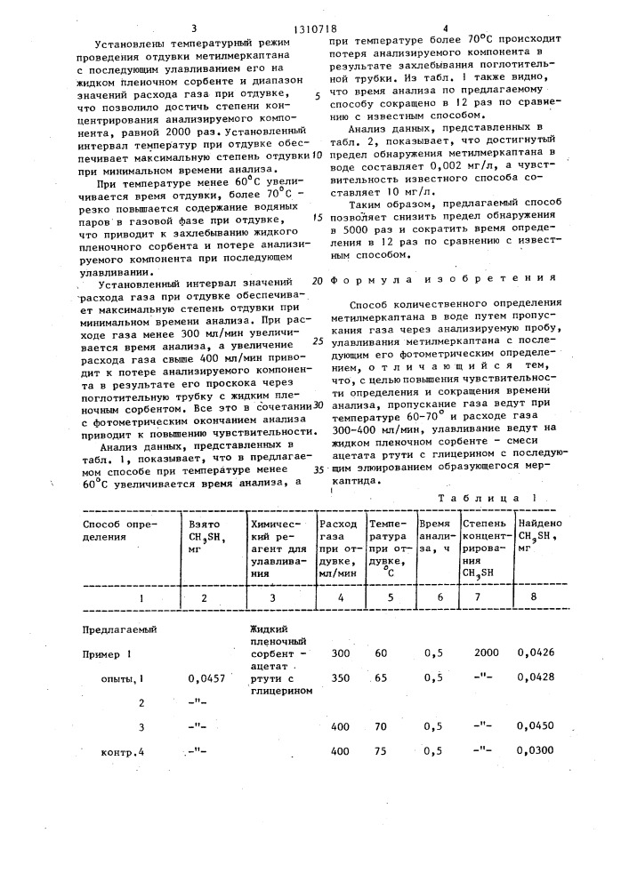 Способ количественного определения метилмеркаптана в воде (патент 1310718)