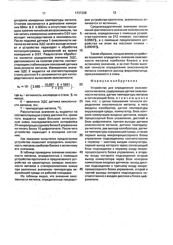 Устройство для определения окисленности металла (патент 1737328)