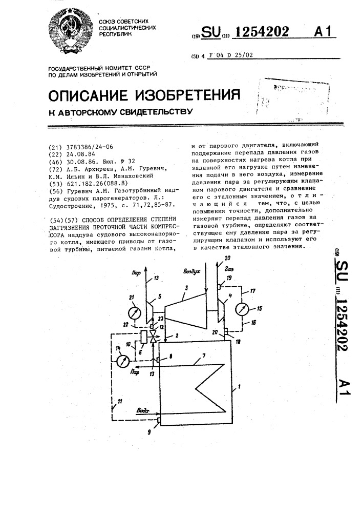 Способ определения степени загрязнения проточной части компрессора (патент 1254202)