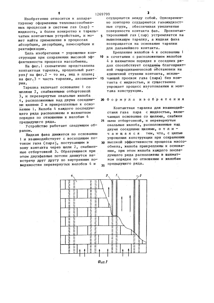 Контактная тарелка для взаимодействия газа (пара) с жидкостью (патент 1269799)