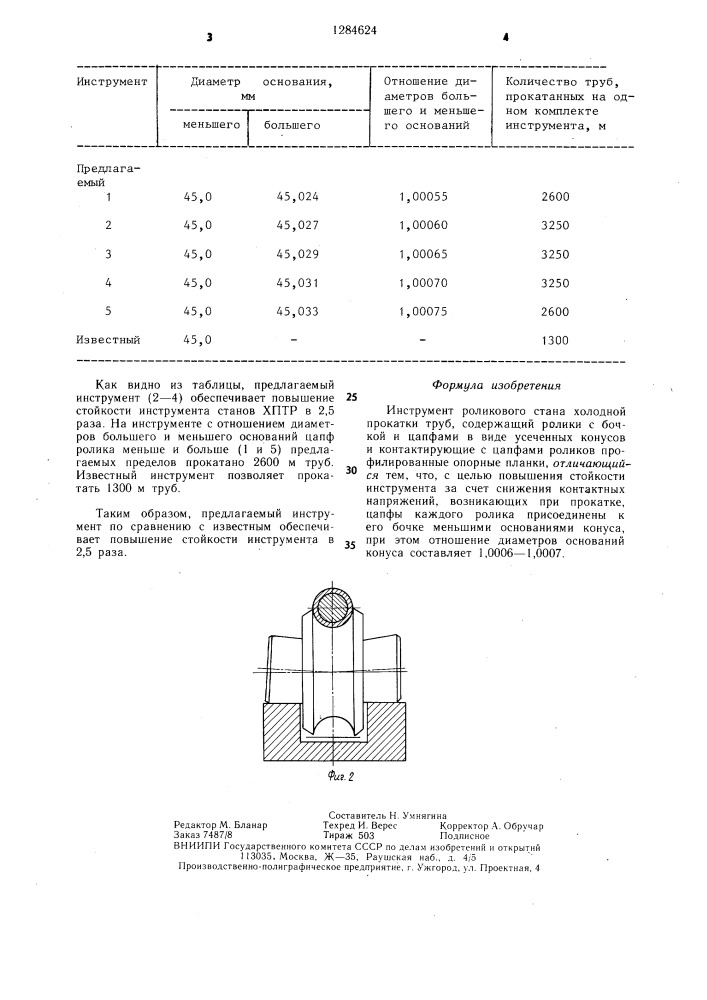 Инструмент роликового стана холодной прокатки труб (патент 1284624)