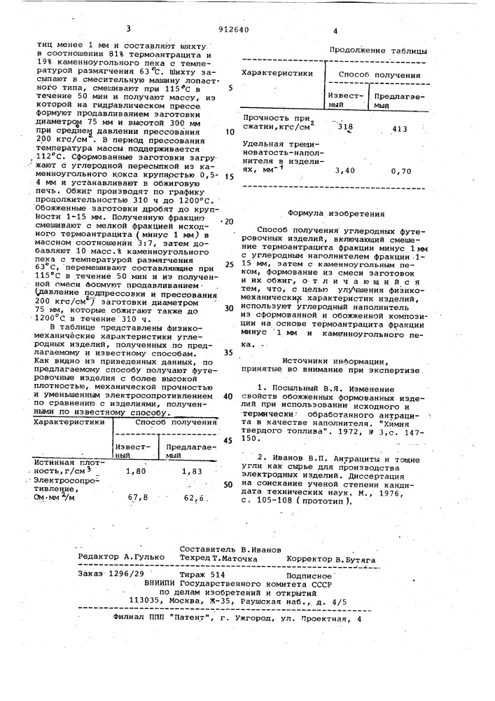 Способ получения углеродных футеровочных изделий (патент 912640)