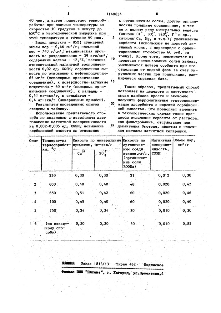 Способ получения углеродного ферромагнитного сорбента (патент 1148834)