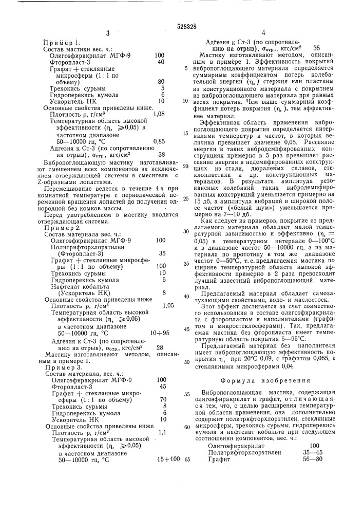 Вибропоглощающая мастика (патент 528328)