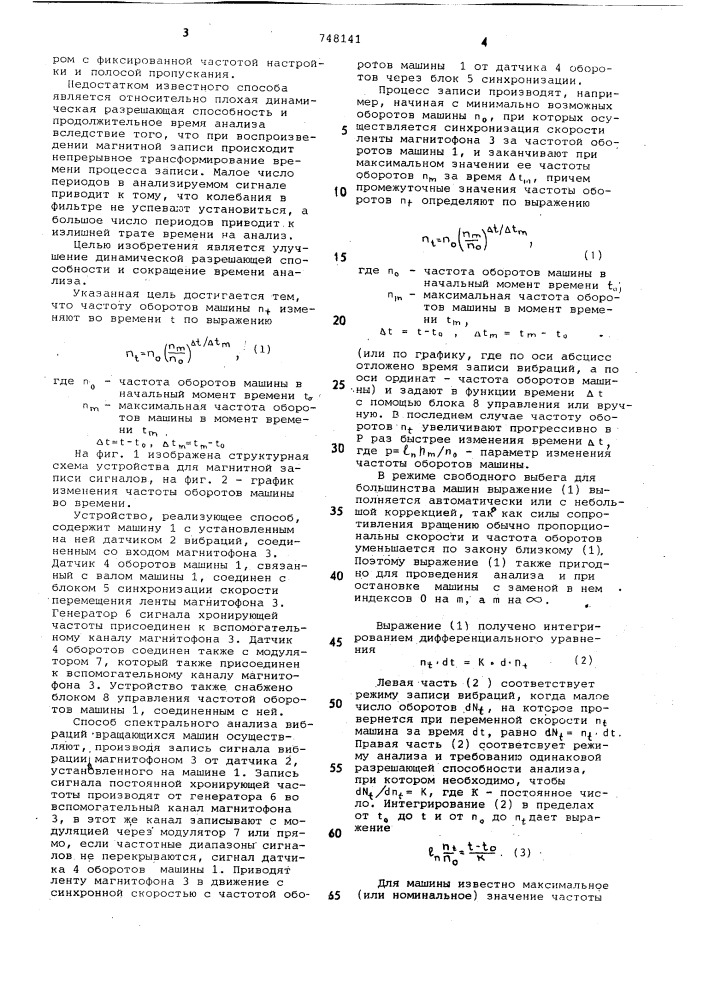 Способ спектрального анализа вибраций вращающихся машин (патент 748141)