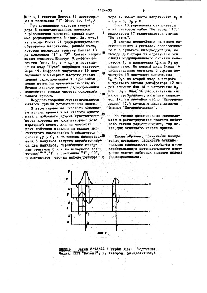 Устройство для контроля чувствительности побочных каналов в радиоприемниках (патент 1124435)