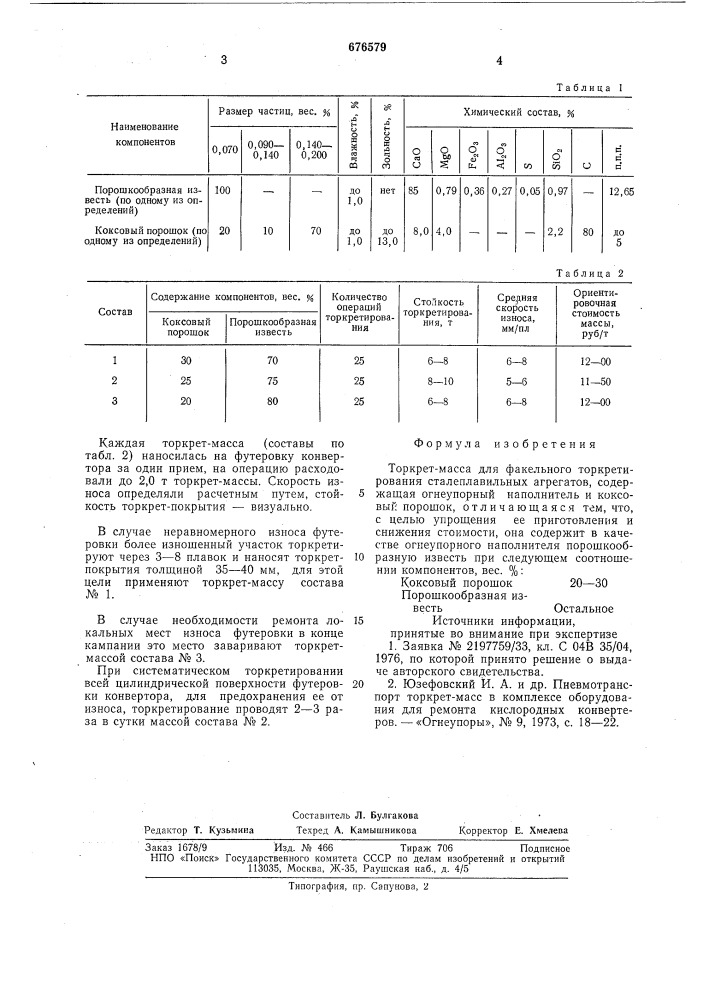 Торкрет-масса для факельного торкретирования сталеплавильных агрегатов (патент 676579)