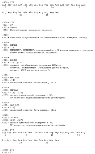 Химерные пептидные молекулы с противовирусными свойствами в отношении вирусов семейства flaviviridae (патент 2451026)