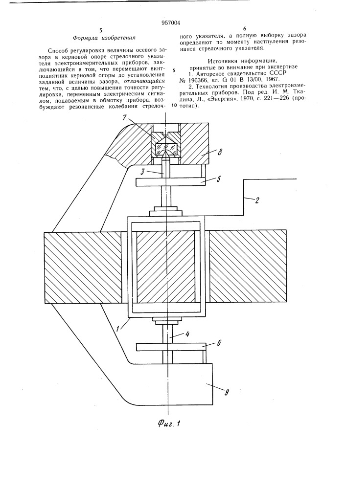 Способ регулировки величины осевого зазора в керновой опоре стрелочного указателя электроизмерительных приборов (патент 957004)