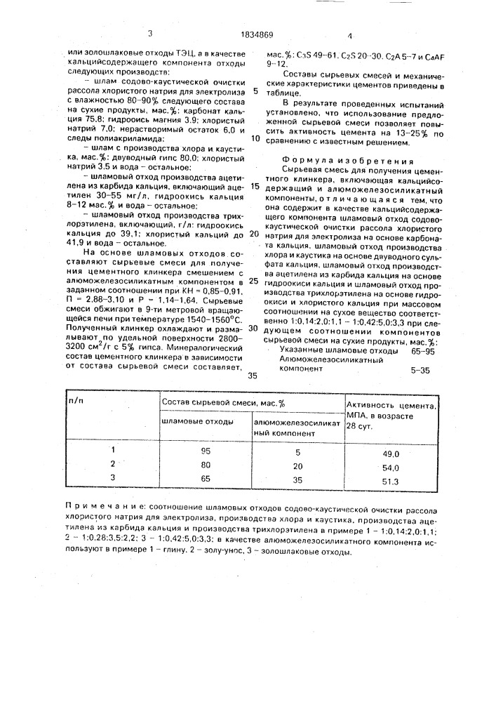 Сырьевая смесь для получения цементного клинкера (патент 1834869)