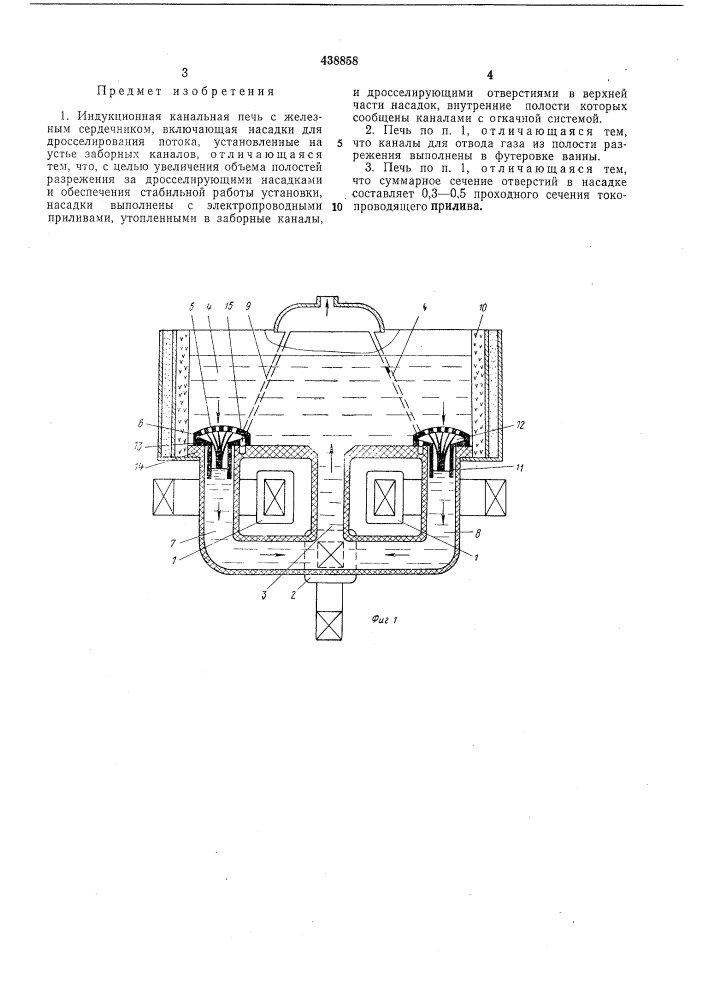 Индукционная каналья печь (патент 438858)