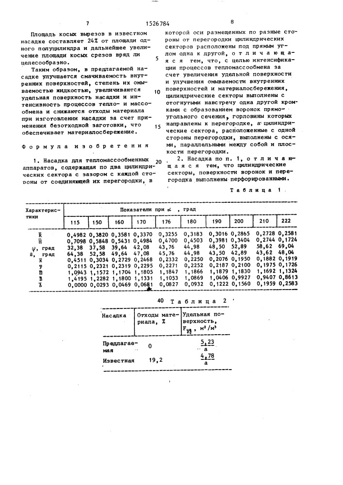 Насадка для тепломассообменных аппаратов (патент 1526784)