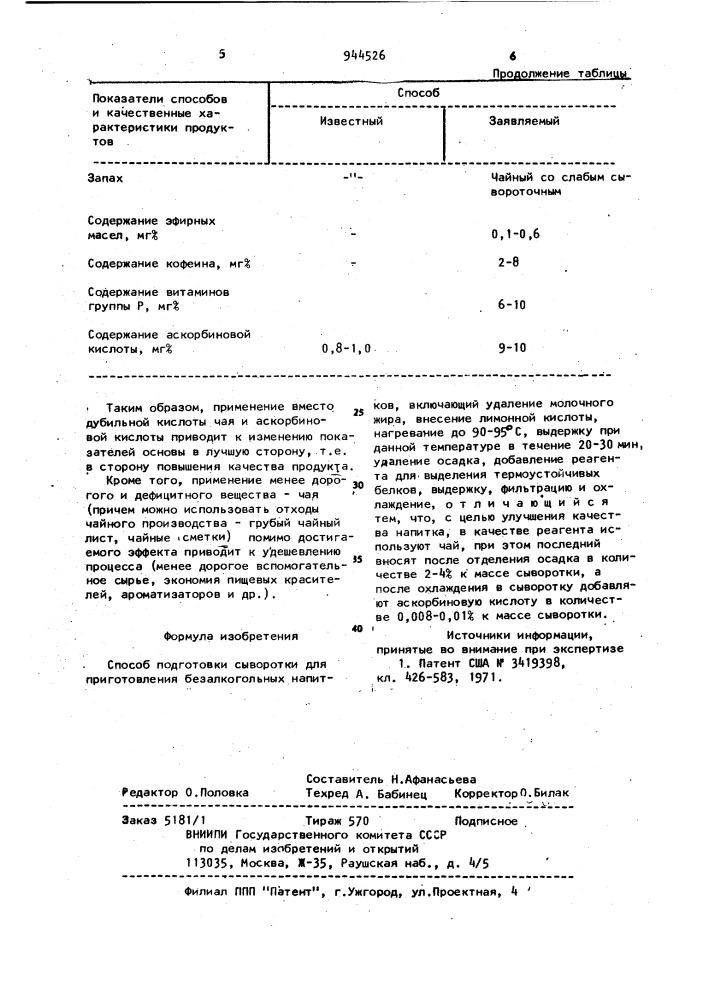 Способ подготовки сыворотки для приготовления безалкогольных напитков (патент 944526)