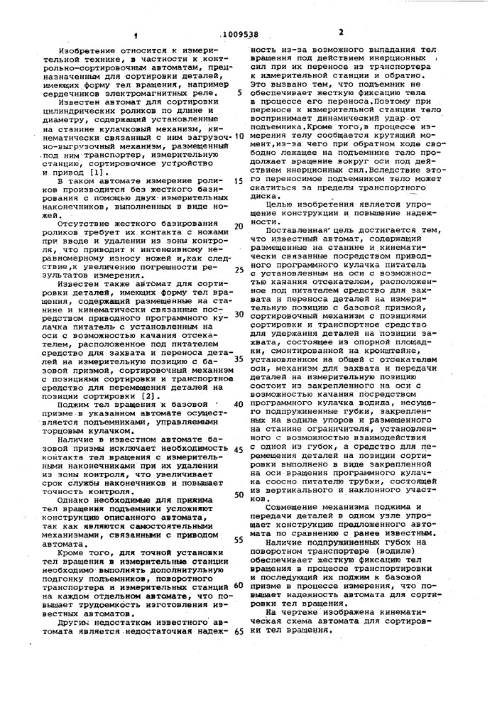 Автомат для сортировки деталей,имеющих форму тел вращения (патент 1009538)