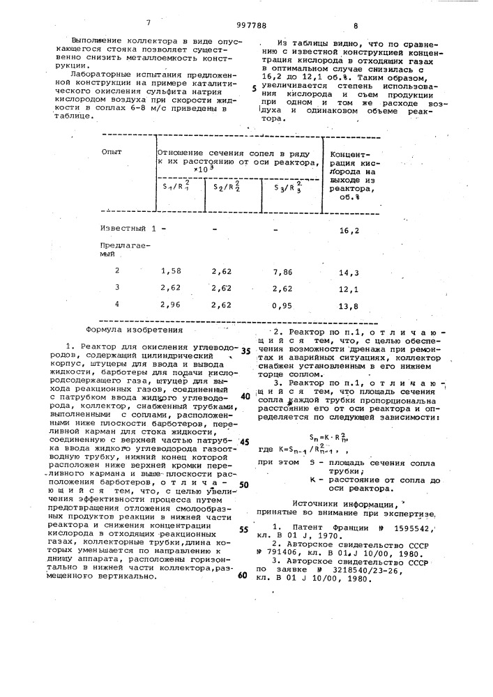 Реактор для окисления углеводородов (патент 997788)