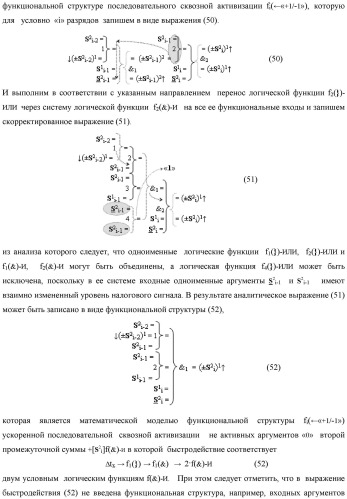 Функциональная структура логико-динамического процесса последовательной сквозной активизации неактивных аргументов &quot;0&quot; второй промежуточной суммы +[s2 i]f(&amp;)-и в сумматоре f( ) при преобразовании позиционных аргументов слагаемых [ni]f(2n) и [mi]f(2n) (варианты) (патент 2450325)