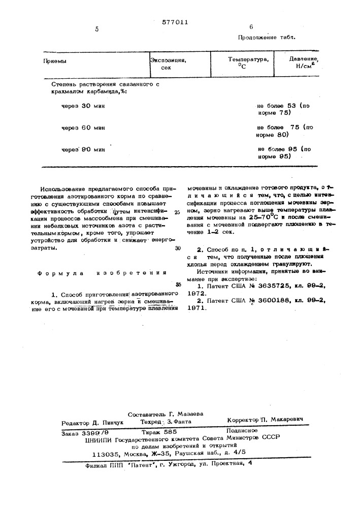 Способ приготовления азотированного корма (патент 577011)