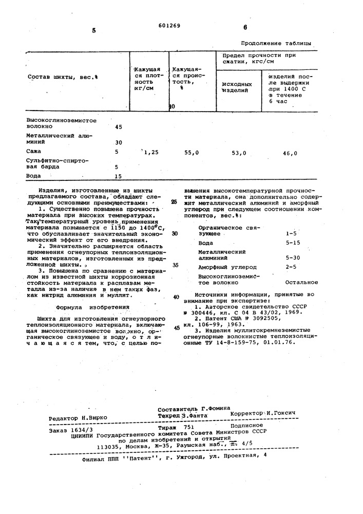 Шихта для изготовления огнеупорного теплоизоляционного материала (патент 601269)