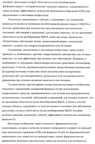 Производные пиридазин-3(2h)-она и их применение в качестве ингибиторов фдэ4 (патент 2376293)