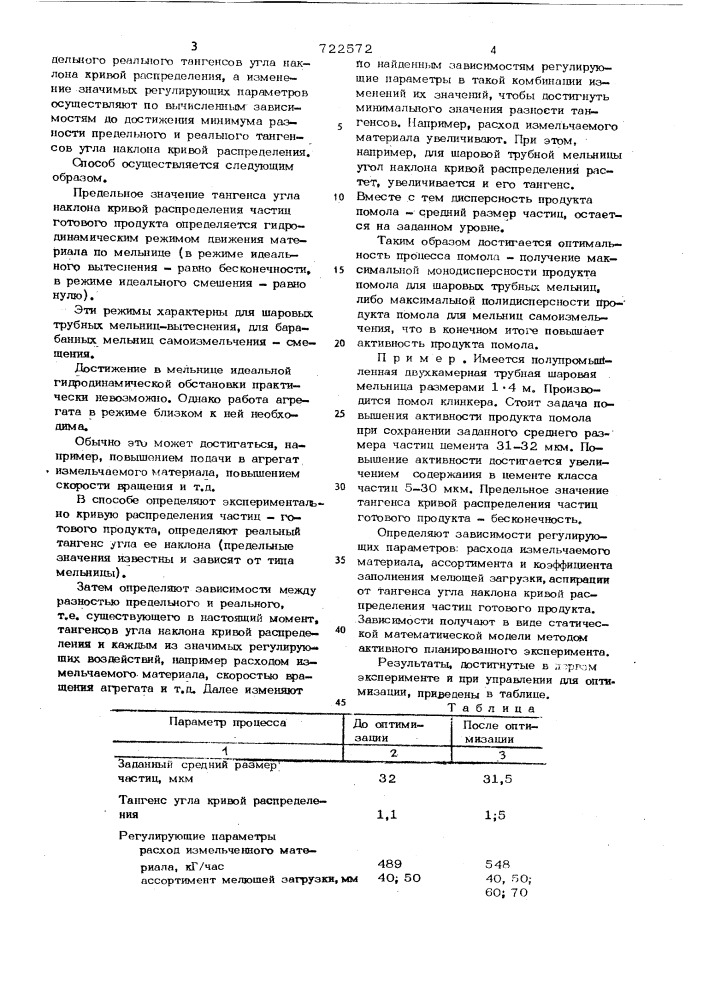 Способ управления процессом помола в барабанных мельницах (патент 722572)