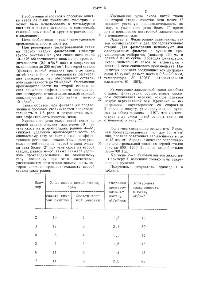 Способ очистки газов от пыли (патент 1242215)