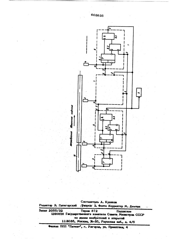 Устройство для измерения длины изделий в продольном и продольно-поперечном потоке (патент 603835)