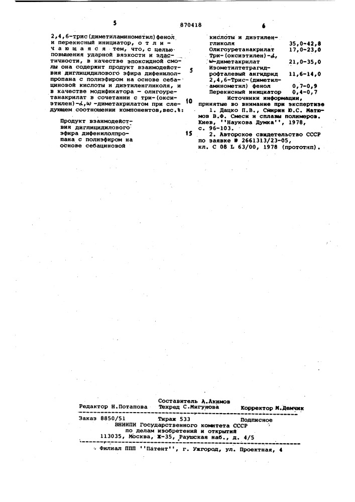 Полимерная композиция для жидкофазного формования (патент 870418)