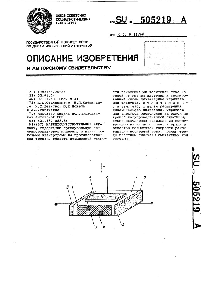 Магниточувствительный элемент (патент 505219)